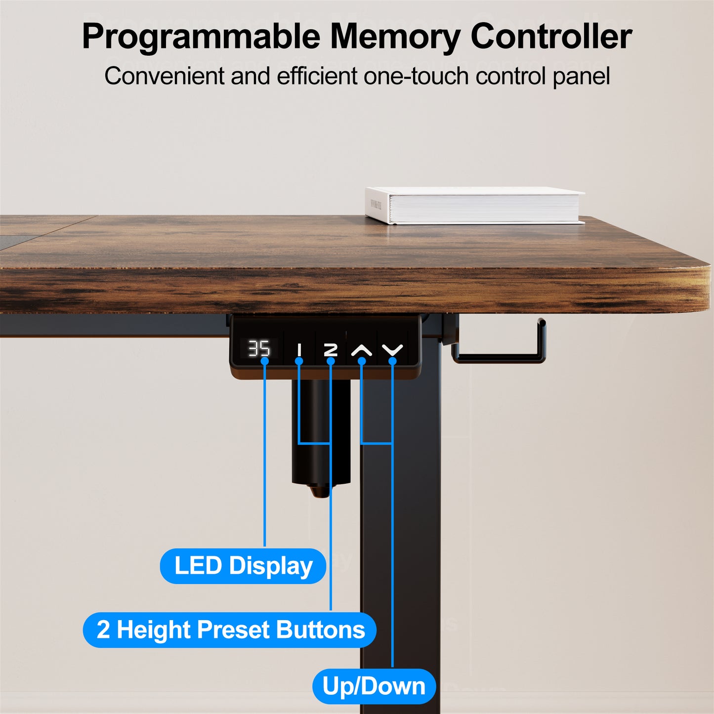 WOKA Electric Height Adjustable Electric Standing Desk, 55 x 28 Inch Sit Stand Desk with Memory Controllers, Stand up Desk for Home Office, Rustic Brown and Black Tabletop WD104-B31