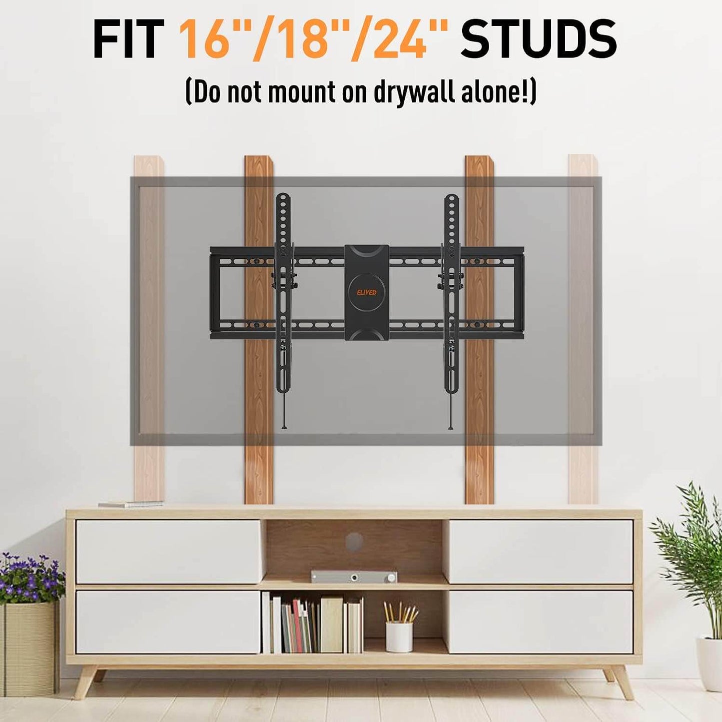 Tilting Wall Mount for Most 37-75 Inch Flat Screen Curved TVs, Universal Tilt TV Mount fits 16”, 18”, 24” Studs, Low Profile Bracket Max VESA 600x400mm