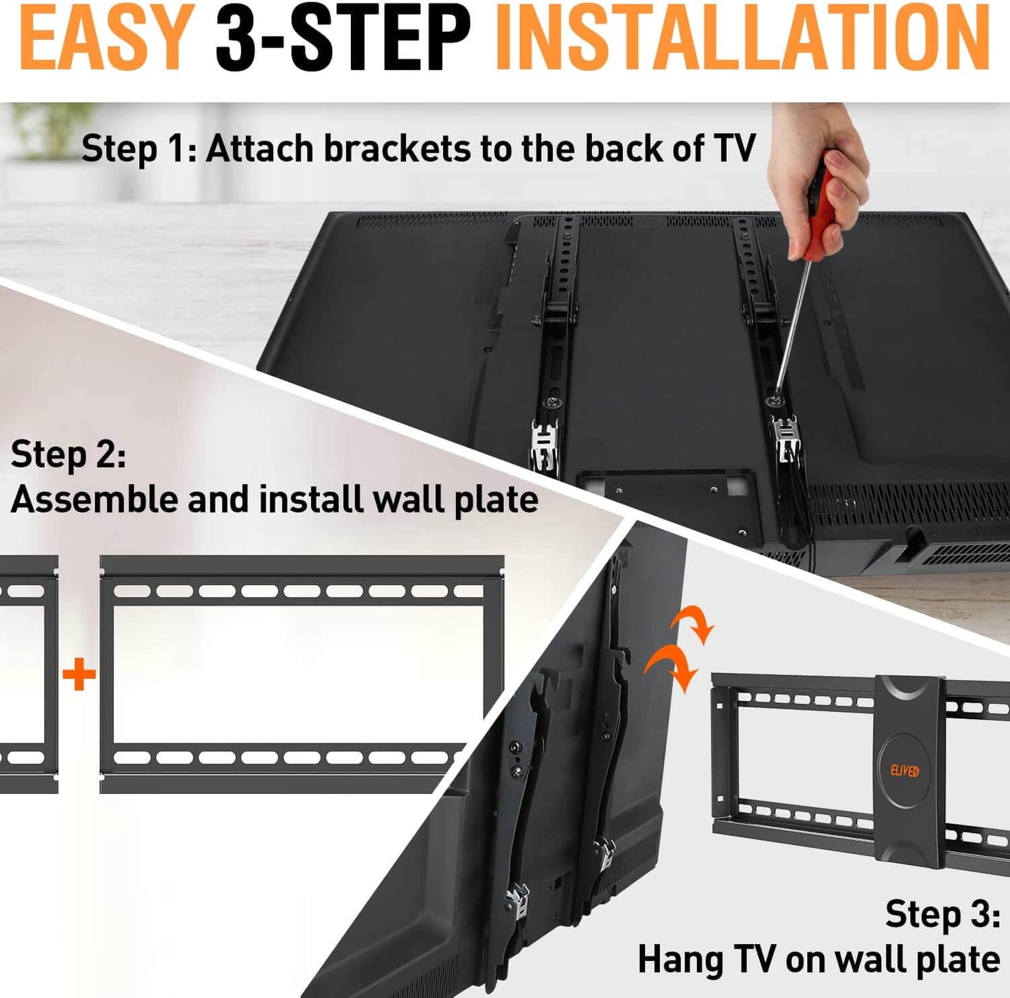Tilting Wall Mount for Most 37-75 Inch Flat Screen Curved TVs, Universal Tilt TV Mount fits 16”, 18”, 24” Studs, Low Profile Bracket Max VESA 600x400mm
