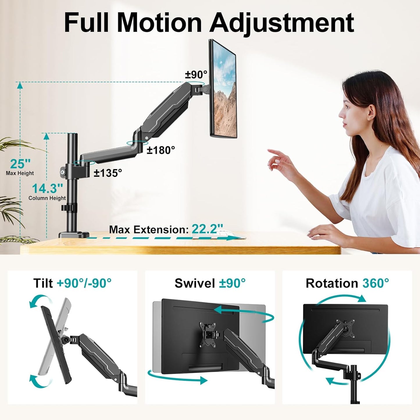 MOUNT PRO Single Monitor Mount, Monitor Arm Desk Mount for 13-32 inch