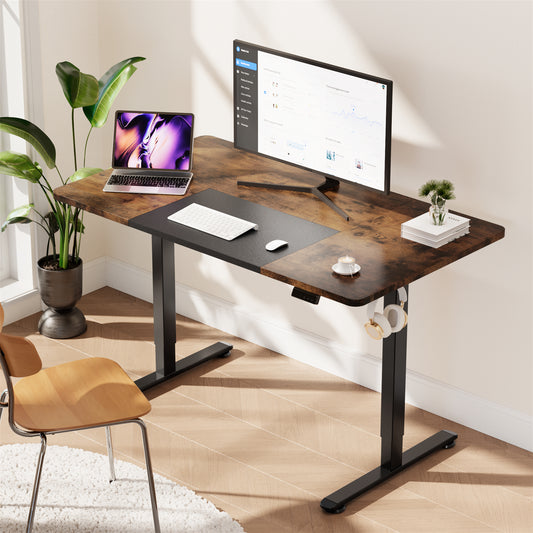 WOKA Electric Height Adjustable Electric Standing Desk, 55 x 28 Inch Sit Stand Desk with Memory Controllers, Stand up Desk for Home Office, Rustic Brown and Black Tabletop WD104-B31