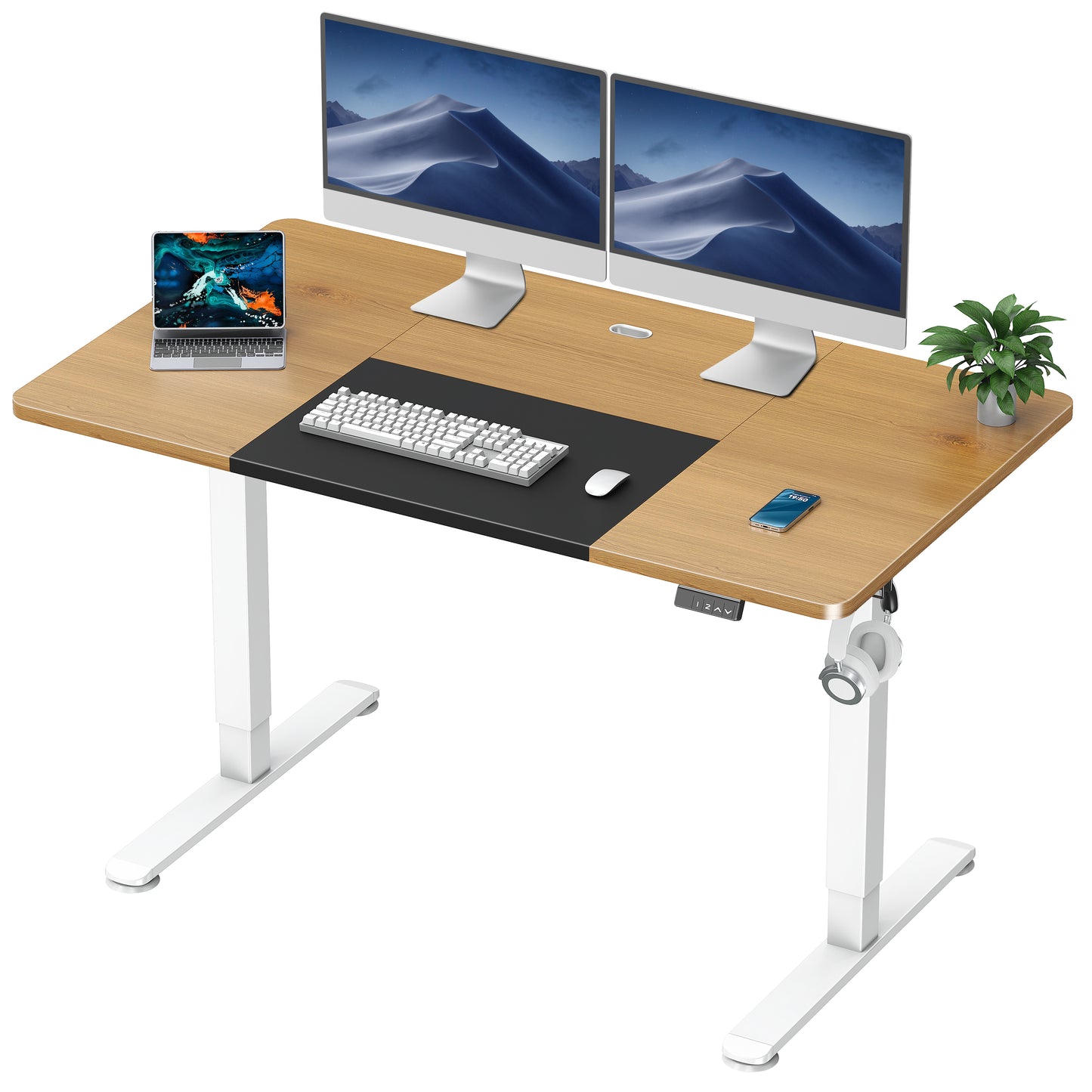 WOKA Electric Height Adjustable Electric Standing Desk, 55 x 28 Inch Sit Stand Desk with Memory Controllers, Stand up Desk for Home Office, Oak and Black Tabletop WD104-W51