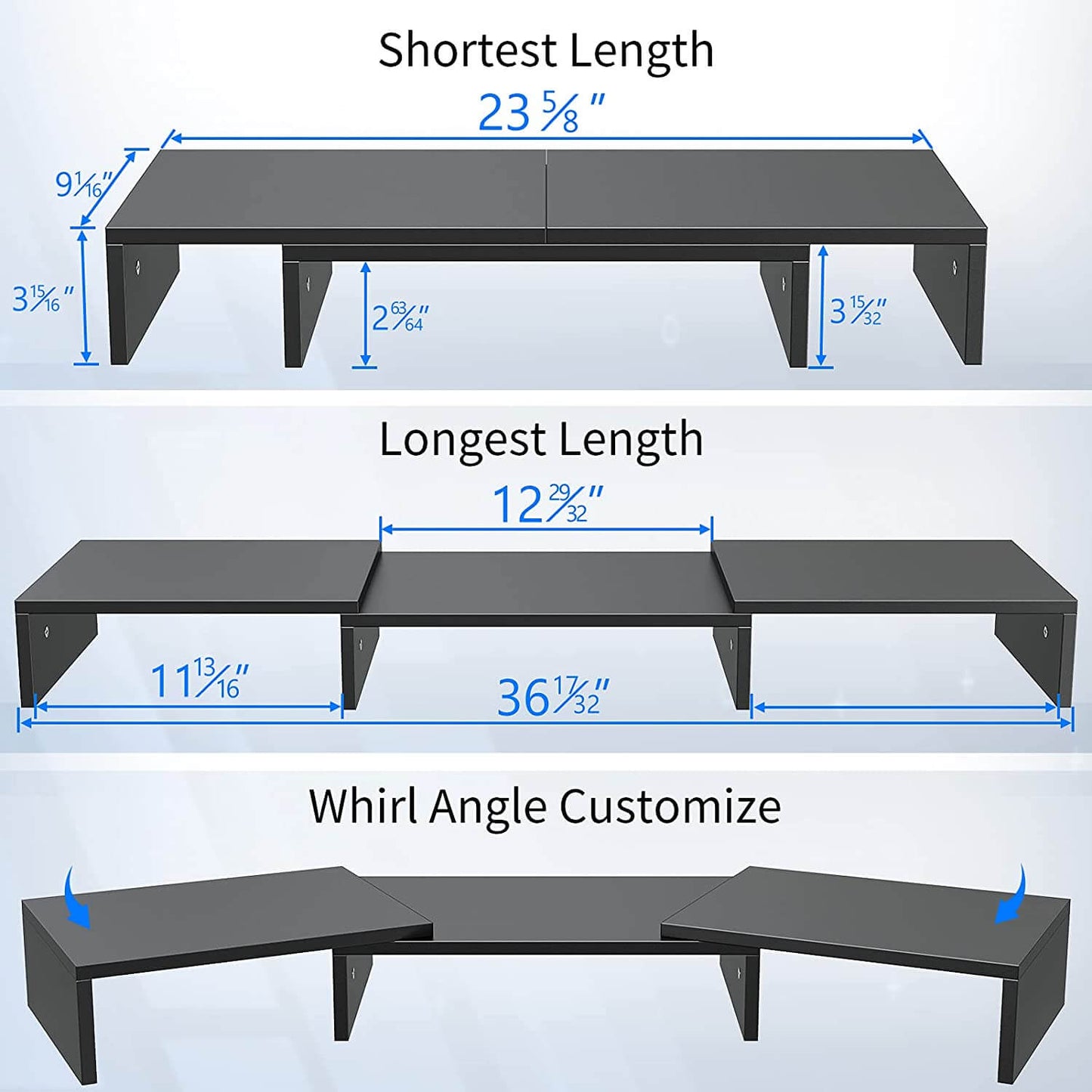 WOKA Black 3 shelf computer monitor stand size