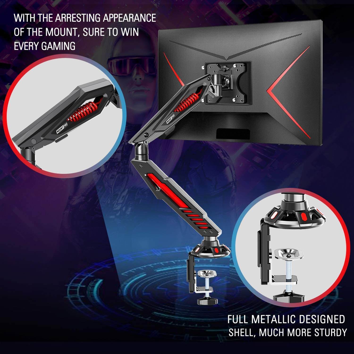 gaming monitor mount with a catching apperance and s sturdy constrction
