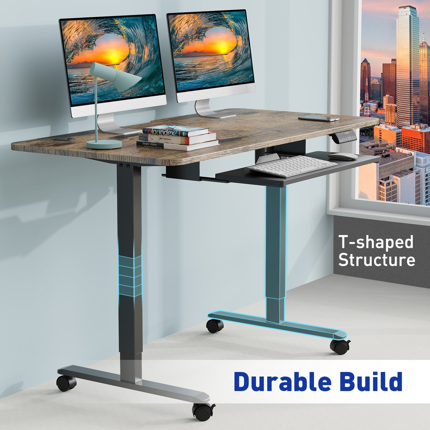 WOKA Electric Height Adjustable Standing Desk with Keyboard Tray